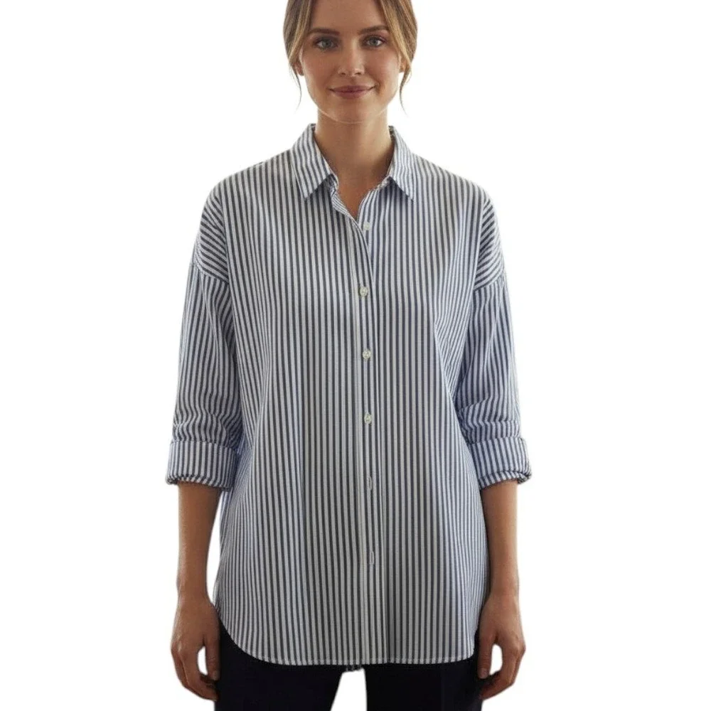 LE SARTE PETTEGOLE Striped Button Down Shirt Blue White Women's size 6 NWT $290 - Picture 3 of 9